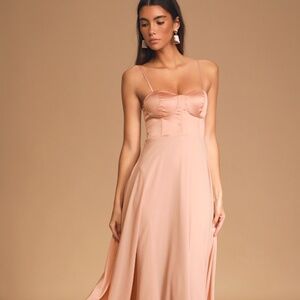 Lulus Best Part Of Me Blush Satin Bustier Maxi Dress Pink - Size L